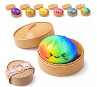 Dumpling Squishy, Squishy Dumpling Toy, Glitter Dumplings Squishiest with Steamer Box, Stress & Anxiety Relief Toys Non-Edible (Rainbow)