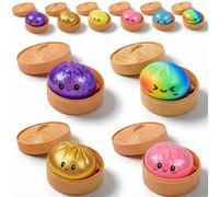 Dumpling Squishy, Squishy Dumpling Toy, Glitter Dumplings Squishiest with Steamer Box, Stress & Anxiety Relief Toys Non-Edible (4Pcs-A)