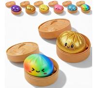Dumpling Squishy, Squishy Dumpling Toy, Glitter Dumplings Squishiest with Steamer Box, Stress & Anxiety Relief Toys Non-Edible (2Pcs-E)