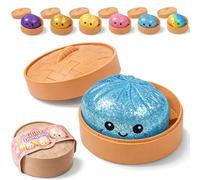 Dumpling Squishy, Squishy Dumpling Toy, Glitter Dumplings Squishiest with Steamer Box, Stress & Anxiety Relief Toys Non-Edible (Blue)