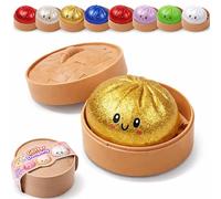Dumpling Squishy, Squishy Dumpling Toy, Glitter Dumplings Squishiest with Steamer Box, Stress & Anxiety Relief Toys Non-Edible (Gold)