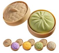 Dumpling Squishy Toys, Cute Bao Bun Squishies Set with Steamer Case, Giant Jumbo Stress Balls Fidget Sensory Toy for All , Easter Basket Stuffers Office Desk Decor Calming Gifts (Style G)