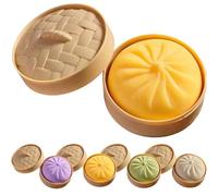 Dumpling Squishy Toys, Cute Bao Bun Squishies Set with Steamer Case, Giant Jumbo Stress Balls Fidget Sensory Toy for All , Easter Basket Stuffers Office Desk Decor Calming Gifts (Style H)