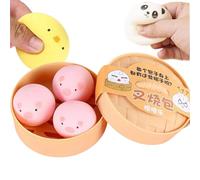Dumpling Squishy Toys, Cute Bao Bun Squishies Set with Steamer Case, Giant Jumbo Stress Balls Fidget Sensory Toy for All , Easter Basket Stuffers Office Desk Decor Calming Gifts (Style B)