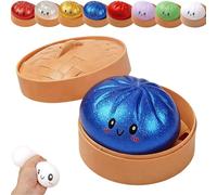 Dumplings Squishy, Glitter Dumpling Squishy Toy, Cute Dumplings Squishiest with Steamer Box, Stress & Anxiety Relief Toys for Kids & Adults Non-Edible for Home Office (Blue)