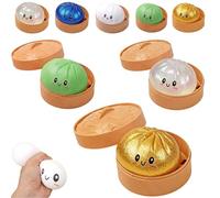 Dumplings Squishy, Glitter Dumpling Squishy Toy, Cute Dumplings Squishiest with Steamer Box, Stress & Anxiety Relief Toys for Kids & Adults Non-Edible (3Pcs-A)