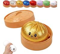 Dumplings Squishy, Glitter Dumpling Squishy Toy, Cute Dumplings Squishiest with Steamer Box, Stress & Anxiety Relief Toys for Kids & Adults Non-Edible for Home Office (Gold)