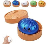 Dumplings Squishy, Glitter Dumpling Squishy Toy, Cute Dumplings Squishiest with Steamer Box, Stress & Anxiety Relief Toys for Kids & Adults Non-Edible (Blue)