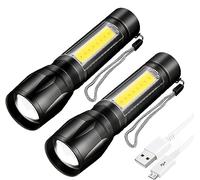 Dunamis - Lot de 2 lampes de poche LED rechargeables - Super lumineuses avec mise au point réglable - 3 modes d'éclairage - Batterie longue durée - Lampe de poche étanche pour urgence, camping