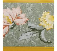 Dundee Deco BD3117 Frise de Papier Peint, Frise Murale, Bordure de papier peint à fleurs roses pâles sur vigne Vert foncé Motif floral rétro 10 m x 10 cm Autoadhésif Autocollant