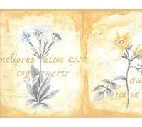 Dundee Deco BD6116 Frise de Papier Peint, Frise Murale, Bordure de papier peint précollé Motif rétro Doré, jaune, bleu, fleurs vertes, 4,57 m x 17,78 cm