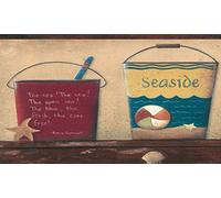 Dundee Deco BD6241 Frise de Papier Peint, Frise Murale, Bordure murale précollée pour enfants Beige marron, rouge, sable, bleu (4,57 m x 17,78 cm)