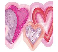 Dundee Deco BD6279 Frise de Papier Peint, Frise Murale, Bordure murale précollée pour enfants Rose violet, cœur rouge Motif rétro 4,57 m x 15,24 cm