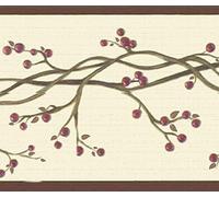 Dundee Deco DDAZBD9033 Frise de papier peint à décoller et à coller - Frise murale rétro rouge, beige sur vigne, motif rétro, 4,57 m x 17,78 cm, autocollant