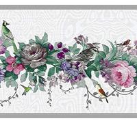 Dundee Deco DDAZBD9040 Frise de papier peint autocollant - Motif floral rose, fleurs violettes, oiseaux, design rétro, 4,57 m x 17,78 cm, autocollant