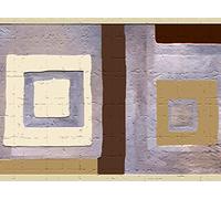 Dundee Deco Frise de papier peint autocollante DDAZBD9055 - Motif géométrique beige, violet, fauve - Forme carrée - Design rétro - 4,57 m x 17,78 cm