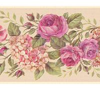 Dundee Deco Frise de papier peint autocollante DDAZBD9064 - Motif floral rose, crème - Frise murale Hortensia - Design rétro - 4,57 m x 17,78 cm