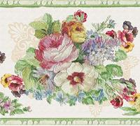 Dundee Deco Frise de papier peint DDAZBD9037 - Motif floral rouge, jaune, bleu, vert - Motif rétro - 4,57 m x 17,78 cm - Autocollant