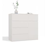 DUNE - Commode 1 porte, 5 tiroirs pour salon, chambre ou enfant blanc mat
