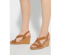Dune London Dune London Brown Chrome Regular Fit Leather Kamies Cross Strap Wedge Sandals