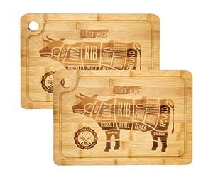 DuneDesign 2x Planches à Découper 33x23cm épais 20mm avec rigole pour jus Bambou