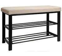 DuneDesign Banc à Chaussures - 81x32x50 Cm - Assise Banquette Rembourrée avec 2 Étagères en Métal pour Chaussures - Meuble de Couloir Entrée Chambre Salle de Bain - Structure Stable et Durable