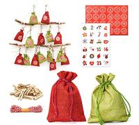 Calendrier De L'Avent 2025 à Remplir Soi-même - 24 Sacs En Tissu Toile De Jute Avec Pinces En Bois, Ficelle Et Autocollants