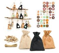 DuneDesign Calendrier de l'Avent à remplir 2025 - DIY 24 sachets en tissu avec guirlande et set d'autocollants - Calendrier de Noël à remplir soi-même Sachets de l'Avent à remplir Enfants