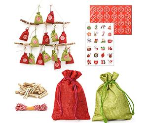 DuneDesign Calendrier de l'Avent à remplir 2025 - DIY 24 sachets en tissu avec guirlande et set d'autocollants - Calendrier de Noël à remplir soi-même Sachets de l'Avent à remplir Enfants