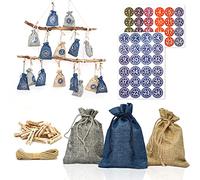 DuneDesign Calendrier de l'Avent à remplir 2026 - DIY 24 sachets en tissu avec guirlande et set d'autocollants - Calendrier de Noël à remplir soi-même Sachets de l'Avent à remplir Enfants