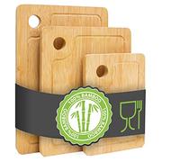 DuneDesign Épaisse & Stable : Planche à Découper en Bambou Massif 33x22cm - Set de 3 - Planche en Bois avec Rainure à Jus Planche à Découper Bambou Planche en Bois Cuisine Planche a Decouper le Pain