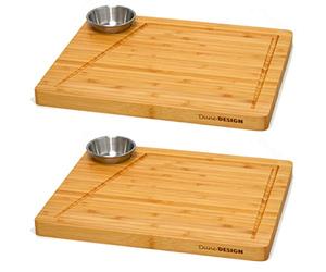 DuneDesign Lot de 2 - Planche de Service Bambou et Bol à Sauce - 30x25cm Assiette à Steak en Bois