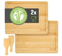 DuneDesign Lot de 2 Planches à découper 30x22 cm en Bambou avec Bac de Récupération - Ustensile de Cuisine utile pour Préparation alimentaire et Petit Déjeuner - Plateau en Bois durable