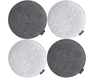 DuneDesign Lot de 4 Coussins de Chaise en Feutre - Ø35x3 cm- Forme Ronde et Confortable - Protection Reversible - Tissu Isolant et Résistant Nettoyage Facile - pour Intérieur et Extérieur - Gris