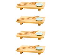 DuneDesign Lot de 4 planches à sushi japonaises - 27 x 16 x 4 cm - Assiettes de service avec coupelles