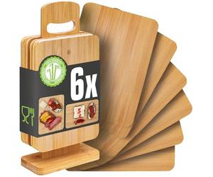 DuneDesign Lot de 6 : Petite Planche a Decouper avec Support - 22x15 Planche Aperitif Bois - Planche Petit Dejeuner Petite Planche de Bois - Planche a Charcuterie Apero - Planche Bambou