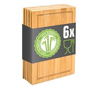 DuneDesign Lot De 6 Planches en Bambou À Découper - 22x15 Cm -Plateau Pour Apéritif Charcuterie Petit Déjeuner Snack Cuisine - Service Bois Léger
