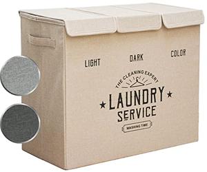 DuneDesign Panier à Linge 3 Compartiments - 84L Trieur de Linge avec Couvercle - 60x30x50 cm - Bac de Rangement Salle de Bain - Panier de Vêtements Sales - Meuble Buanderie - Organisateur de Maison