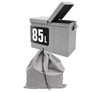 DuneDesign - Panier à Linge avec Couvercle de 85l - 62 x 31 x 45 cm - Bac de Rangement avec Siège Aspect Lin Elégant - Sac à Linge Inclus - Utilisation Salle de Bain Buanderie Chambre à Coucher