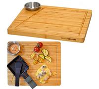 DuneDesign Set d'Assiettes à Raclette 2 Personnes - 30x25 Planche à Raclette en Bois avec Bol à Dips - Dessous de Poêlon à Raclette en Bois - Accessoires pour Raclette Planchette à Raclette en Bambou