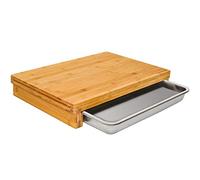 DuneDesign XL Planche à Découper Bambou avec Tiroir - 51x37 - Cube en Bois Bamboo avec Réservoir INOX