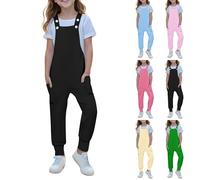 Dungarees for Girls Sleeveless Wide Leg Jumpsuits With Pockets Kids Summer Cotton Casual Cargo Pants Loose Comfy Rompers Childrens Adjustable Overalls Fashion Workwear