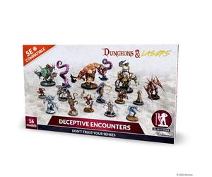 Dungeon & Lasers : Deceptive Encounters - 16 figurines avec bases scéniques - Ensemble de figurines DND pour jeux de rôle de table compatibles 5E - Non peinte et démontée - À partir de 14 ans