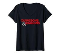 Dungeons & Dragons Stacked Red Text Logo T-Shirt avec Col en V