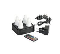Duni Led Set Flex Lot de 4 bougies LED RGB+W (couleur + blanc chaud) avec base de charge à induction et télécommande