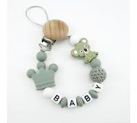 Dunijobaby-Attache-Tétine En Silicone Avec Nom,Fait À La Main,Koala,Ours,Support De Continent,Accessoires D'allaitement,Cadeau De Douche - Type Sage Green Crown