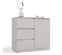DUNJA - Buffet 1 porte 3 tiroirs - Dimensions 80x40x75 cm - Rangement séjour - Beige