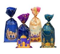 Dunkwckore 100 Pièces Sachet Bonbon Aid Moubarak, Sac Cadeau Eid Mubarak, Sachets Bonbons, Cadeaux pour le Ramadan, Cellophane Sacs de Fête Cadeau Aïd Mubarak Femme avec Cravates pour Gateau Chocolat