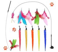Dunkwckore 13 Pièces Jouet pour Chat, Jeux Jouet Chat Interactif, Interactifs Jouets pour Chaton Chat Kit avec 2 Baguettes Aguicheuses et 1 Ventouse Solide, Jouet à Plumes pour Chats