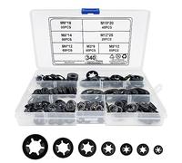 Dunkwckore 340 Pièces Rondelles Metal de Blocage, Rondelle Universel Large, Dents Internes Verrouillage Rondelles M3 M4 M5 M6 M8 M10 M12 Vitesse Pousser des Clips de Vitesse Fixations